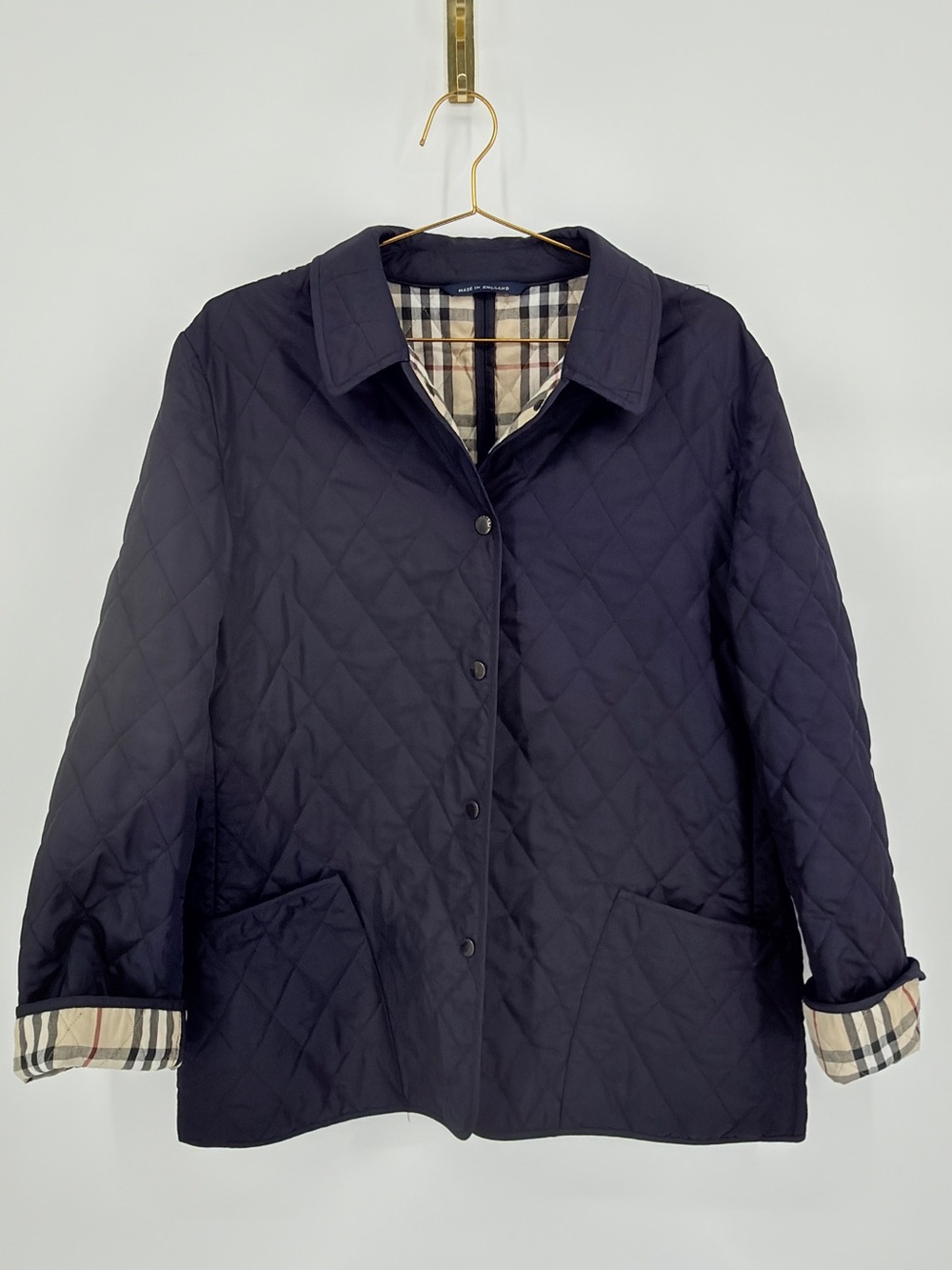 Burberry London Navy Quilted Jacket Nova Check Lined Made in England Fits M/L